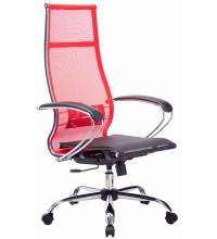 Кресло руководителя МЕТТА Комплект 7 хром красное (сетка)