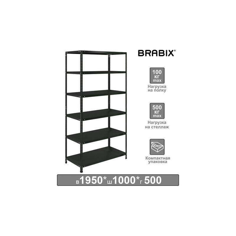 Стеллаж металлический  "ГРАФИТ MS KD-195/50-6", лофт, 1950х1000х500 мм, 6 полок, 291273, S240BR245693 главное фото