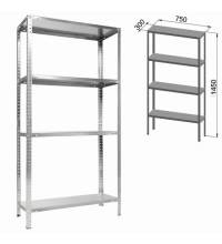 Стеллаж металлический ПРАКТИК "ES" облегченный (1450х750х300 мм), 4 полки, оцинкованная сталь, S24099033458