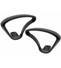 Пара каплевидных пластиковых подлокотников для офисного кресла.