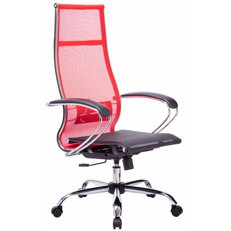 Кресло руководителя МЕТТА Комплект 7 хром красное (сетка) главное фото