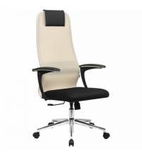 Кресло руководителя PREMIUM Ultimate EX-801 хром, плотная двойная сетка Х2, черное/бежевое