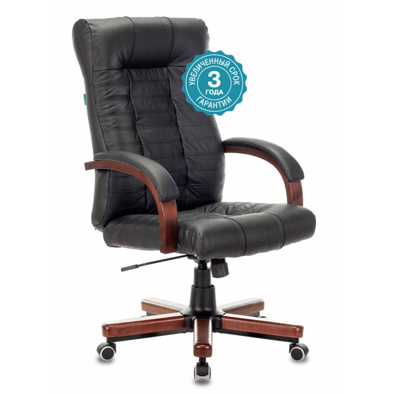 Кресло руководителя Бюрократ KB-10WALNUT/B/LEATH черный кожа крестовина дерево главное фото