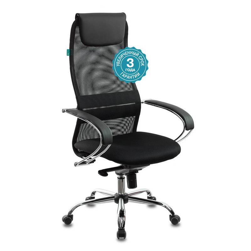 Кресло руководителя Бюрократ CH-609SL/BLACK спинка сетка черный TW-01 TW-11 искусст.кожа/ткань крестовина хром главное фото