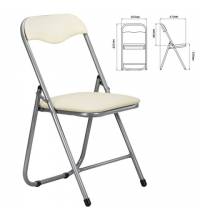 Стул складной для дома и офиса РС04, серебристый каркас, кожзам бежевый