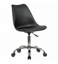 Кресло стул  "Eames MG-310 CH", хром, пластик черный, экокожа черная, 532925