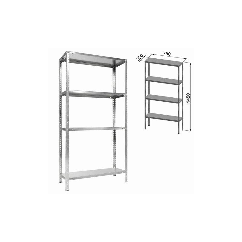 Стеллаж металлический ПРАКТИК "ES" облегченный (1450х750х300 мм), 4 полки, оцинкованная сталь, S24099033458 главное фото