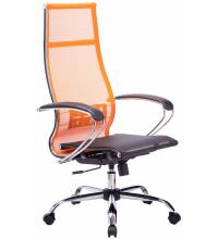Кресло руководителя МЕТТА Комплект 7 хром оранжевое (сетка)