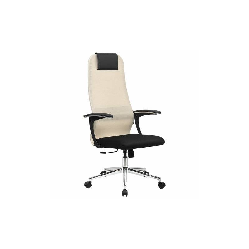 Кресло руководителя PREMIUM Ultimate EX-801 хром, плотная двойная сетка Х2, черное/бежевое главное фото