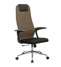 Кресло  PREMIUM "Ultimate EX-801" хром, плотная двойная сетка Х2, черное/коричневое